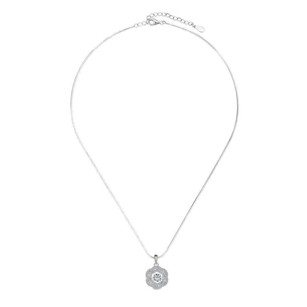 925 sterling silver flower shape necklace for women with platinum electroplated finish and geometric floral pendant