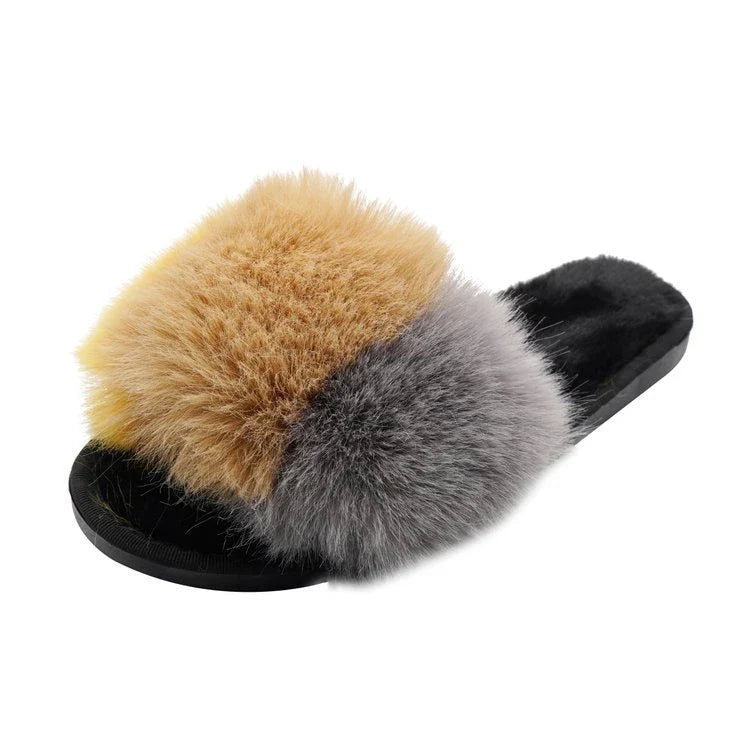 Cosy indoor furry slippers for British women, featuring plush lining, open-toe design, and trendy tassels in a range of classic UK colours.