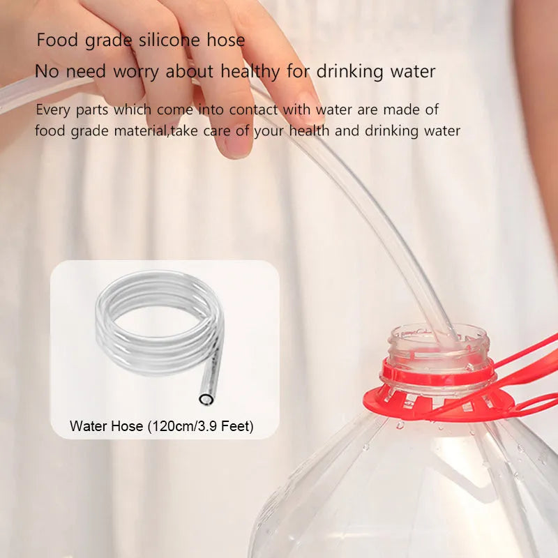 White electric water dispenser pump with USB cable for 5-gallon water bottles on desk
