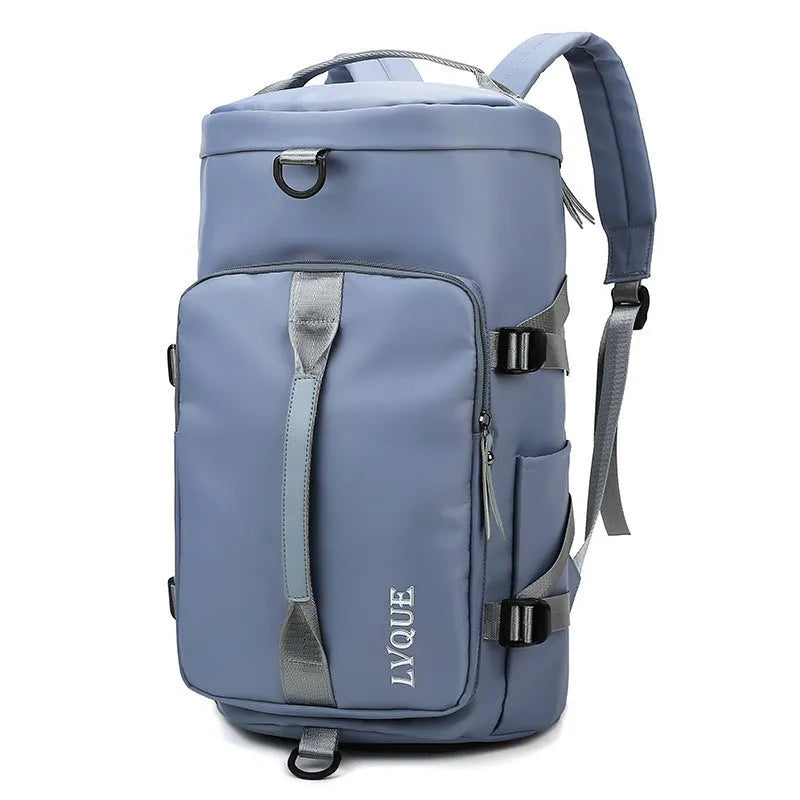 Black waterproof 3-in-1 convertible nylon backpack showing shoe compartment and combination lock.