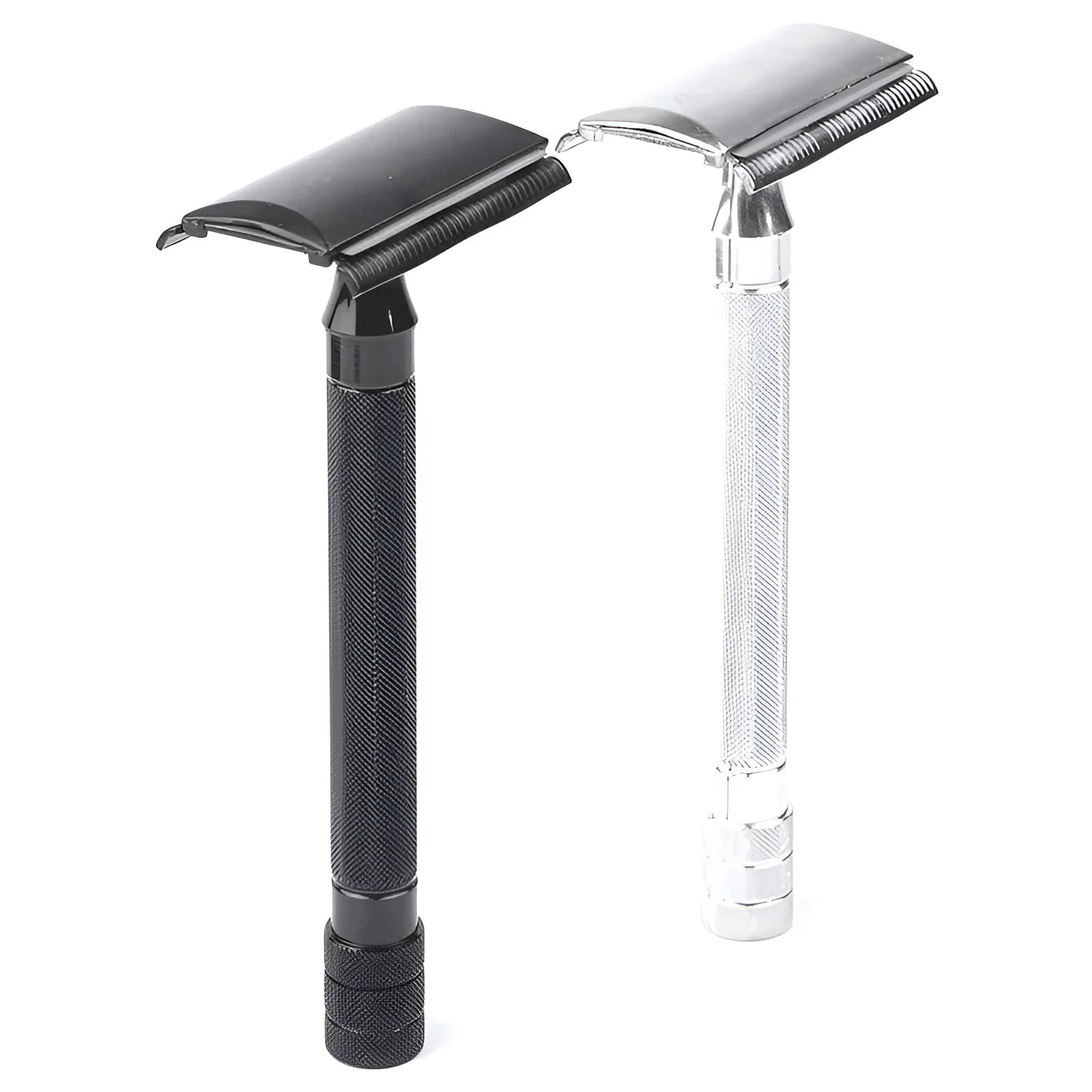 Traditional manual pogonotomy metal scraper and brush set in black or silver colour