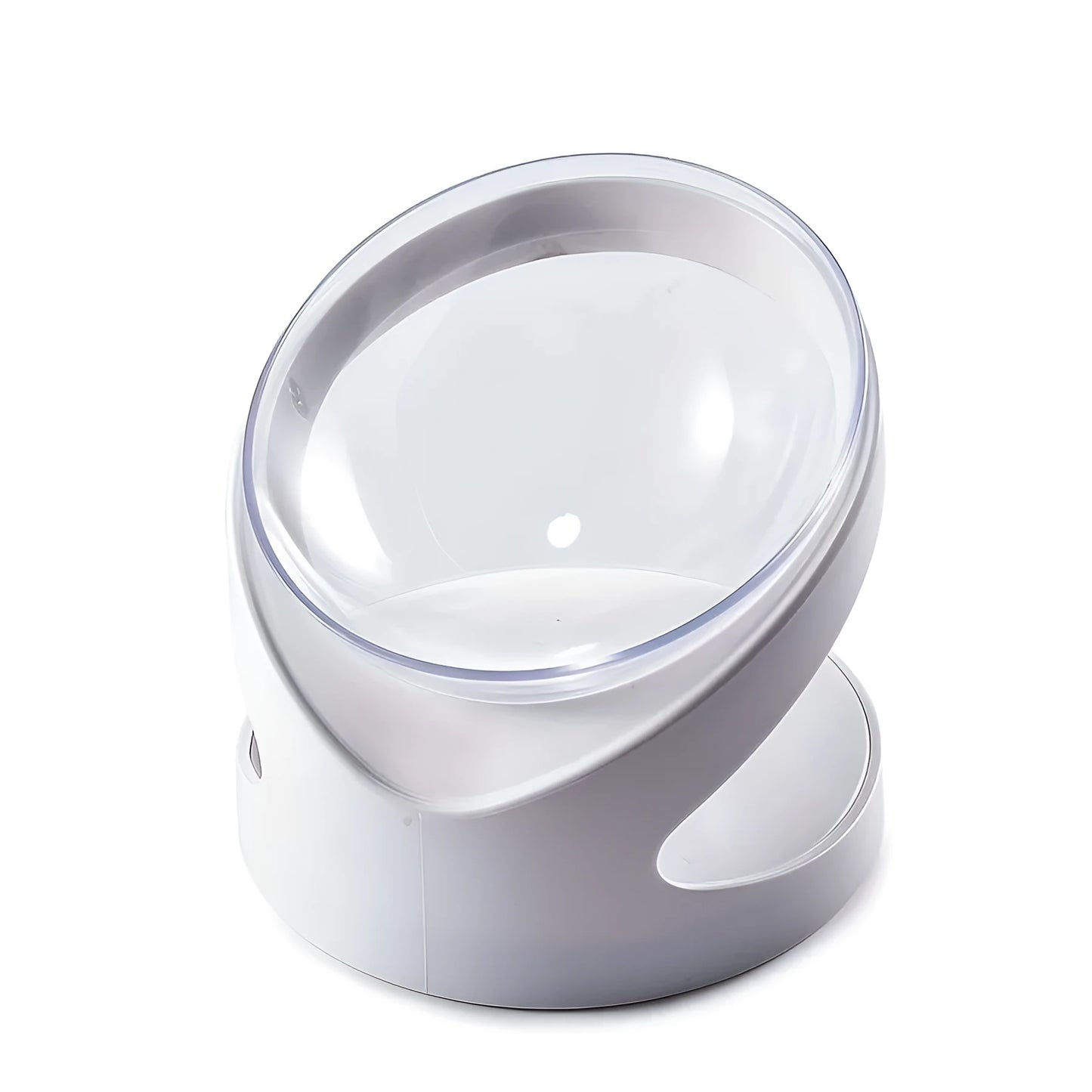 White elevated cat food bowl with tilt angle and neck support ridge