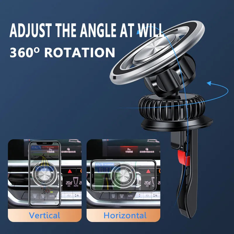 Air Outlet Magnetic Phone Holder with Snap-On Clip: A 360° Adjustable Car Mount Featuring a Strong 5kg Pull-Force Magnet for Secure, Hands-Free Navigation