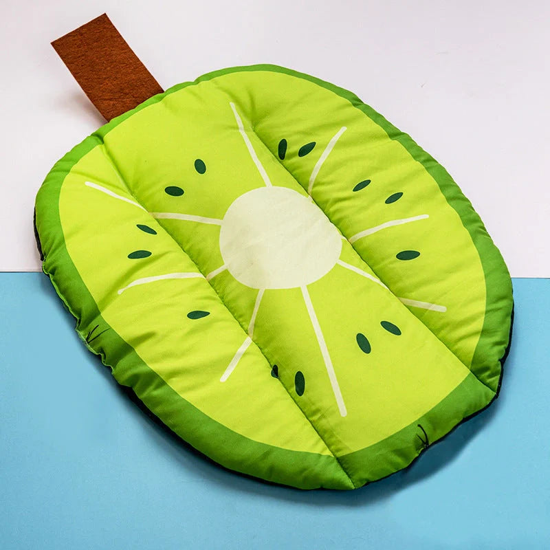 Ice silk pet cooling mat in various fruit designs for dogs and cats