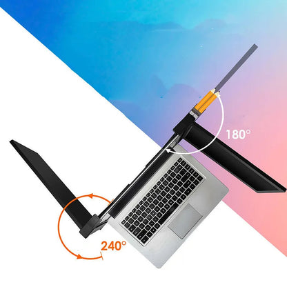 Black portable dual screen monitor with two 12.2 inch displays showing connected laptop and smartphone