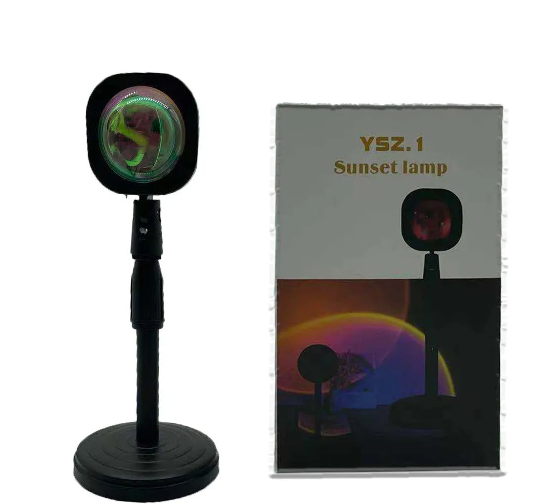 USB rechargeable sunset projection lamp showing rainbow and red lighting effects