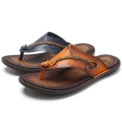 Men's herringbone pattern outdoor slippers in dark blue and khaki colours