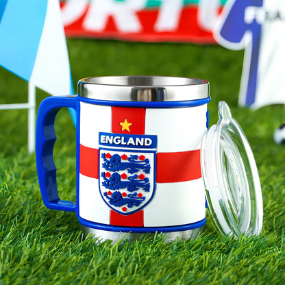 World Cup football mug with 7.6cm diameter and 10.5cm height in team colours