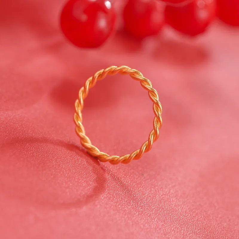 Brass gold-plated women's ring in three distinct styles with adjustable sizing for anniversary gifts and everyday wear, featuring simple bracelet designs in matte or glossy finishes and a textured twist ring option.