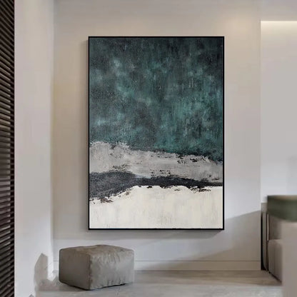 Large handmade abstract oil painting with retro green texture on vertical one-panel canvas, no frame, for living room or bedroom wall art