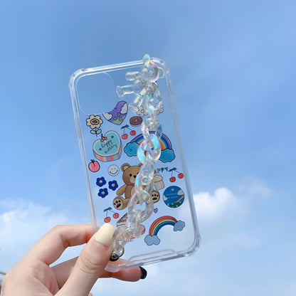 Bear chain protective phone case for iPhone with Japanese Korean cartoon design
