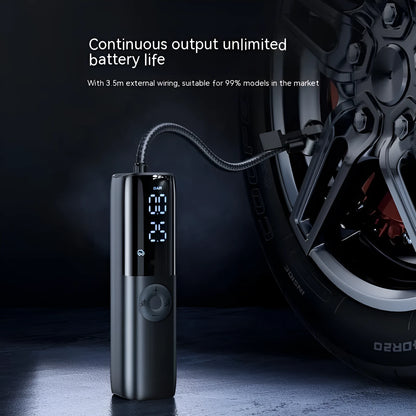 Black portable electric car air pump with pressure gauge and plug-in cord