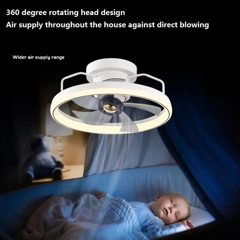 Modern white ceiling fan lamp with integrated light and PC plastic blades.