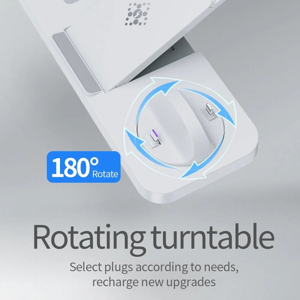 B-21 wireless charging station for mobile phone, smartwatch and headphones in black and white colour options.