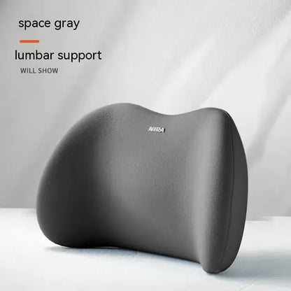 Car headrest pillow and lumbar support pillow set in a choice of five colours on a car seat.
