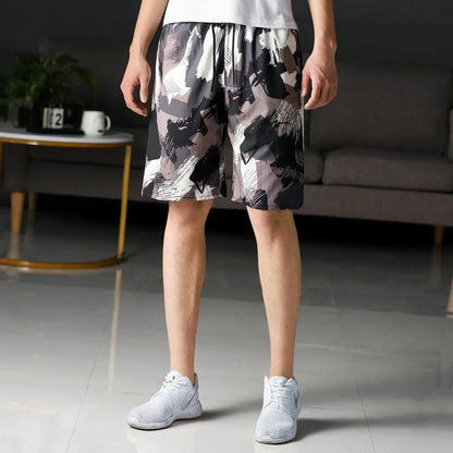 Men's loose casual beach trousers with striped pattern in quick-drying ice silk fabric
