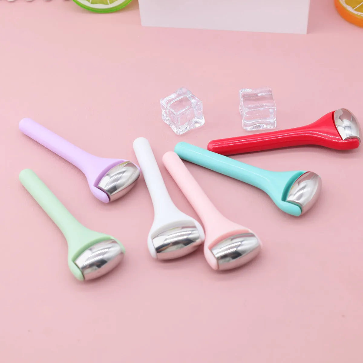 Ice roller eye cream stick cold compress instrument with stainless steel or silicone head on 8cm stick