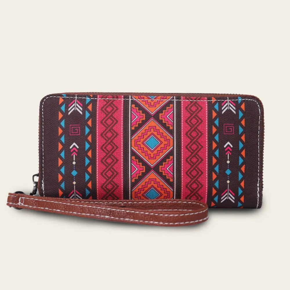 Canvas RFID blocking wallet with striped bohemian design in 20x10x2cm size