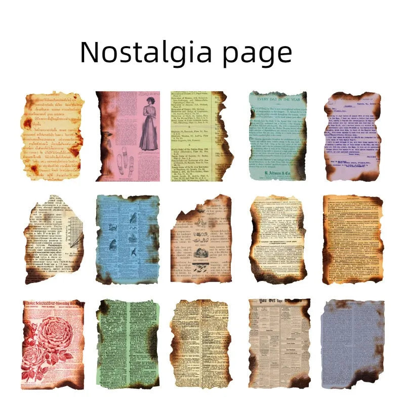 Sugar Poem burnt fragments paper set showing irregular shaped retro pieces in various themes