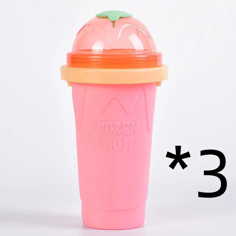 Smoothie cup in mint green or light pink with lid, straw spoon, and 201-300ml capacity for quick slush making