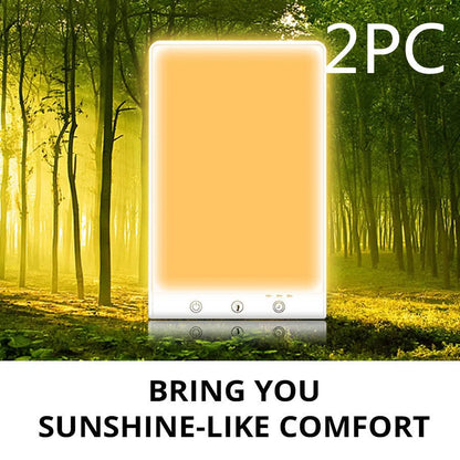Modern SAD light therapy lamp with touch controls and USB/mains power options