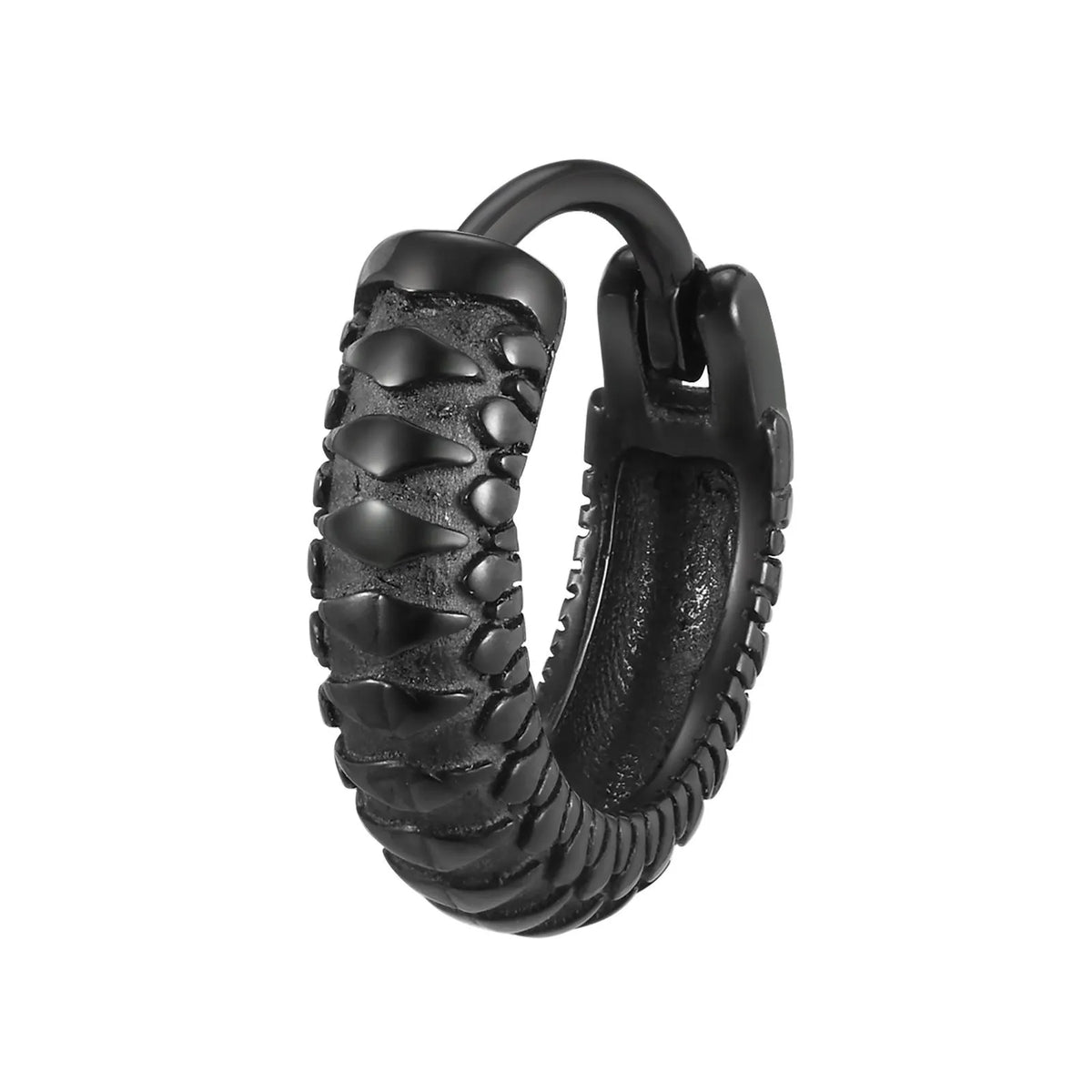 Stainless steel snake pattern earrings in black or gold finish showing textured design