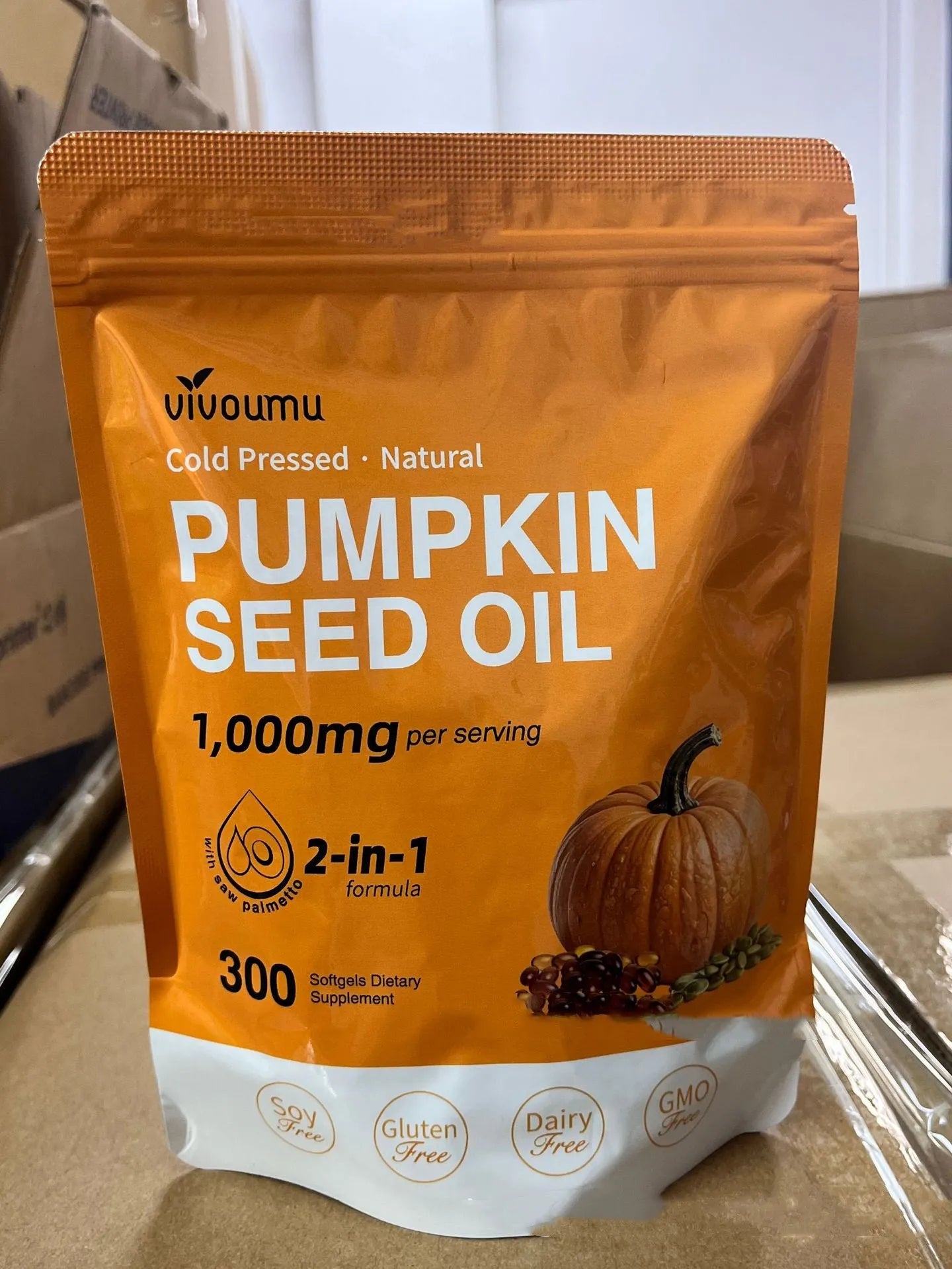 Yellow pumpkin seeds soft capsules dietary supplement for adults in soft gel format