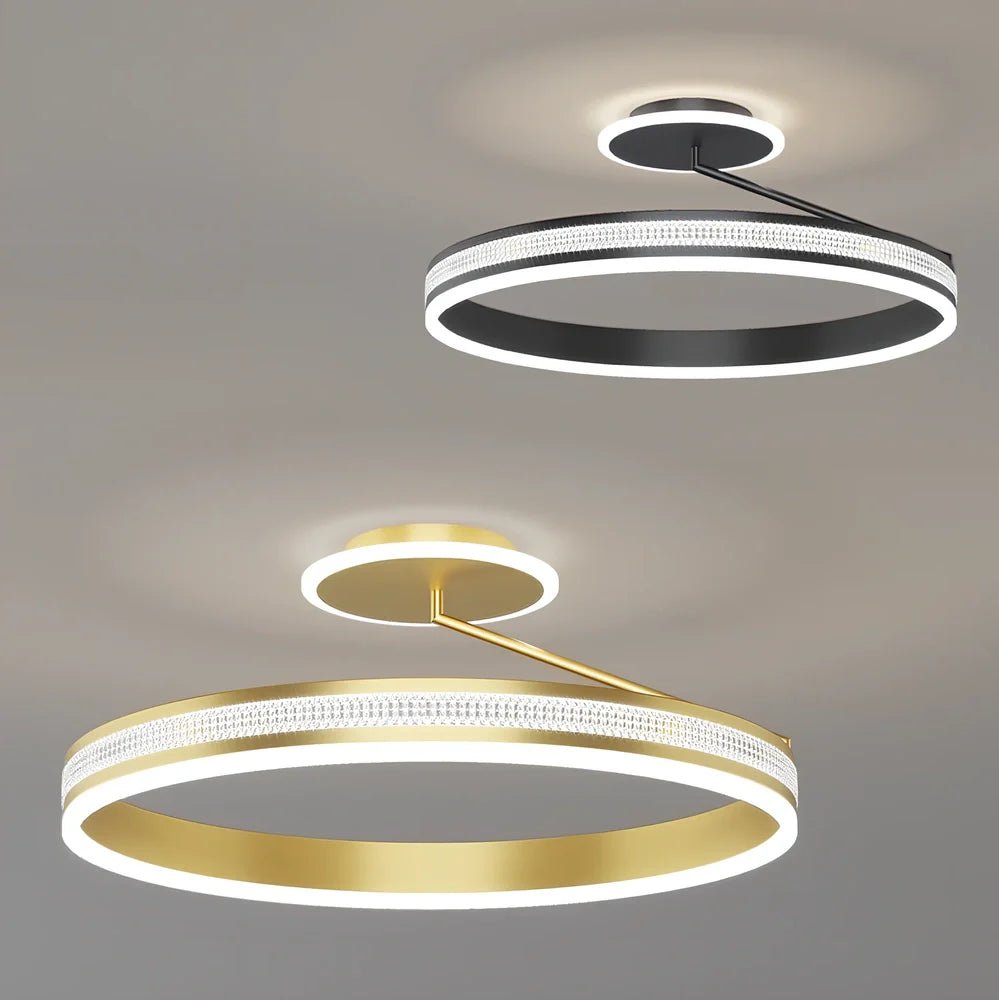 Modern circular ceiling light with iron body and PMMA lampshade in black finish