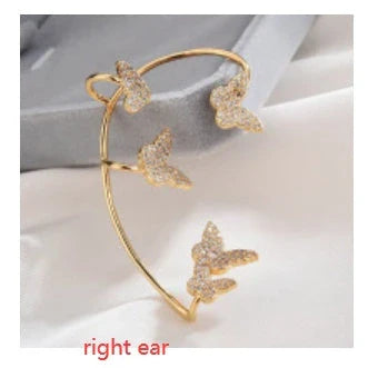 Elegant gold-plated butterfly ear cuffs with sparkling zircon accents, perfect for women's fashion and accessorizing