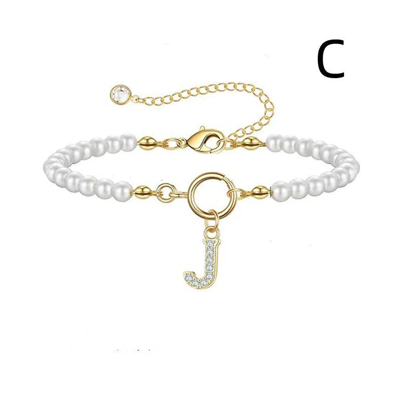 2024 Fashion Toggle Clasp Initial Bracelet with 6mm Pearl