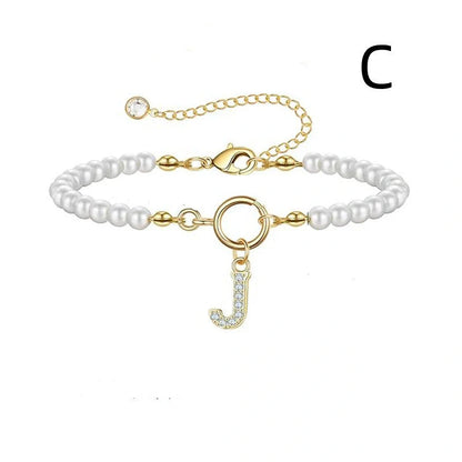 2024 Fashion Toggle Clasp Initial Bracelet with 6mm Pearl
