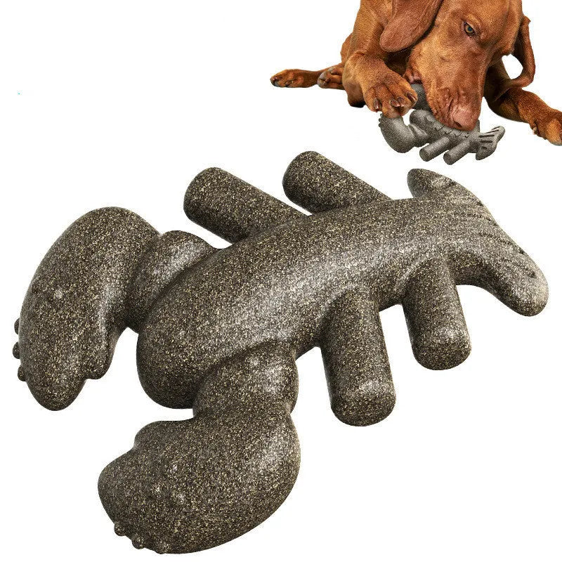 Pet food dropping ball dog molar lobster toy in wood colour or red plastic, single teeth grinding toy