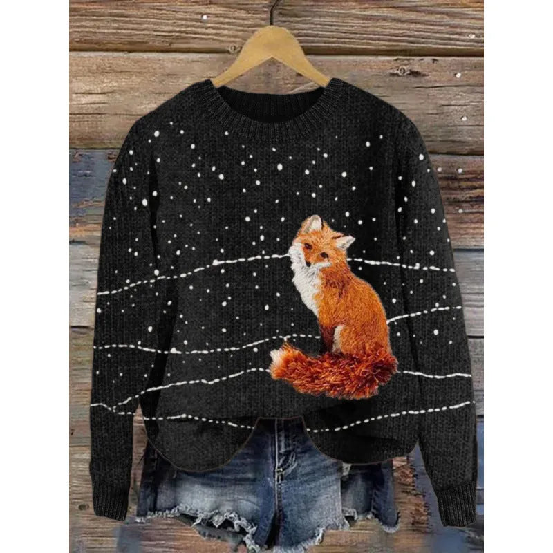 Women's round neck sweater with a colourful digital floral print on polyester fabric.