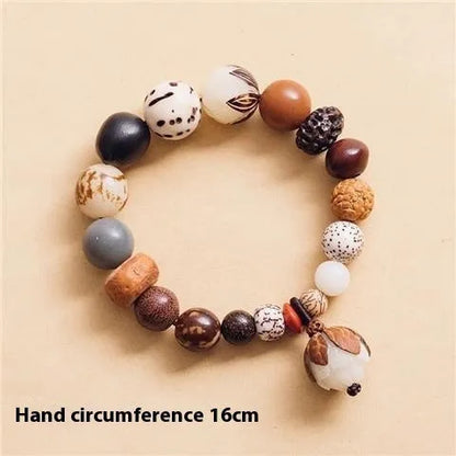 Women's 18-seed Bodhi seed bracelet with geometric pattern measuring 16cm wrist circumference