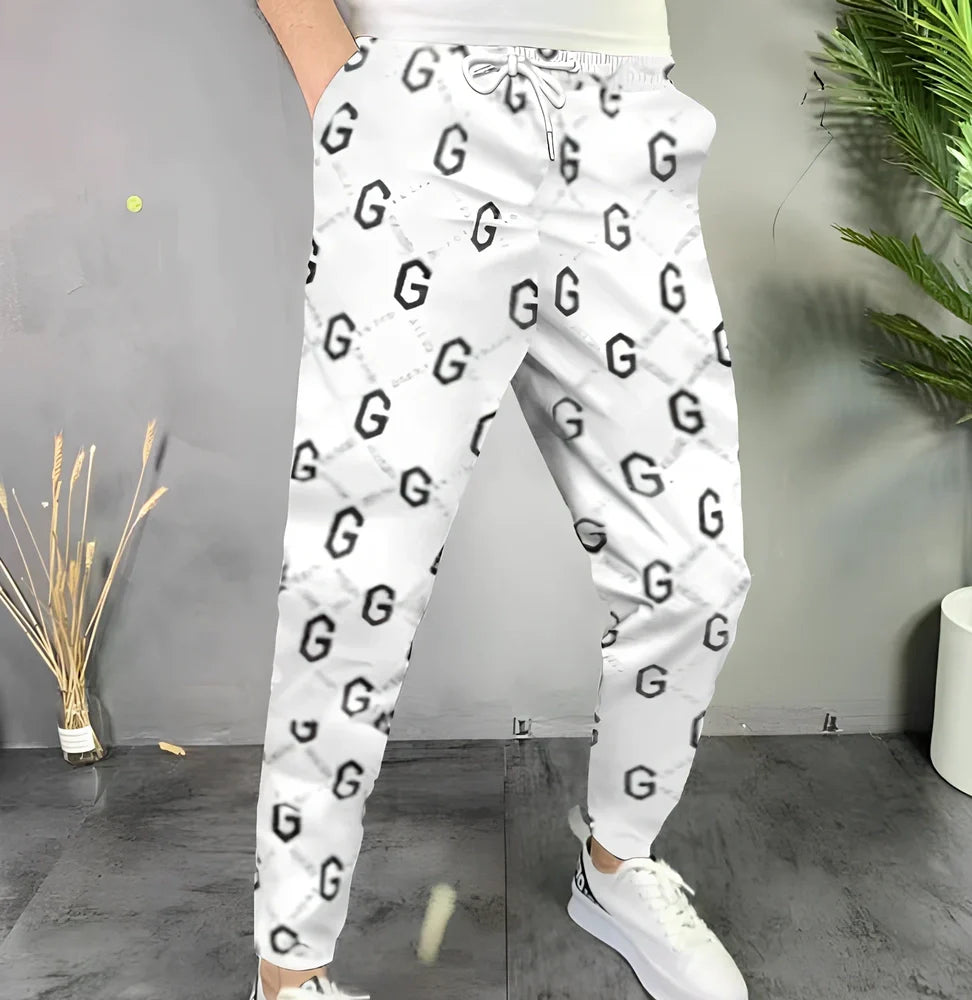 Men's straight-leg plaid trousers in cotton blend fabric showing multiple size options