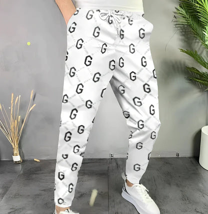 Men's straight-leg plaid trousers in cotton blend fabric showing multiple size options