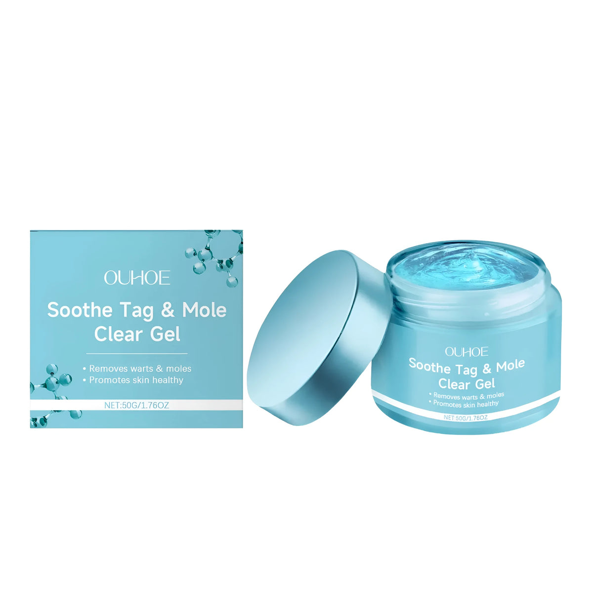50g tube of wart and nevus removal gel with ingredients Centella asiatica and Eucommia leaf.