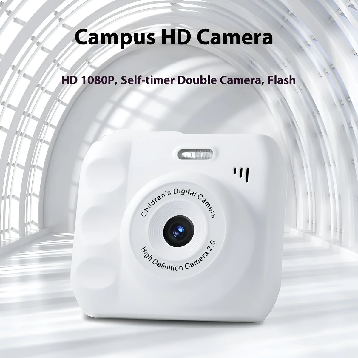 Children's Campus MINI HD digital camera in black, 1920x1080 video, food grade ABS, about 120g, with data cable and manual