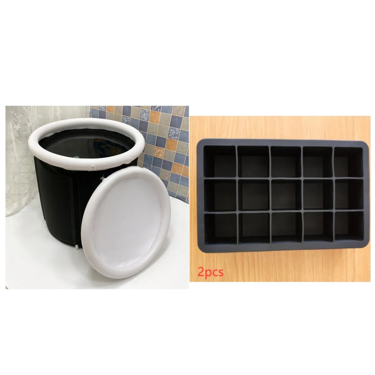 Black portable inflatable ice bath with 70x80cm internal space and triple-layered insulated fabric