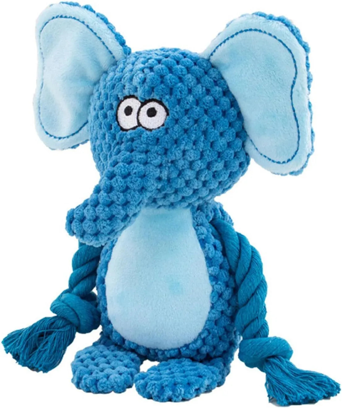 Stuffed animal dog plush toy with cotton rope, shown in elephant, fox, monkey, pig, or rabbit shapes.