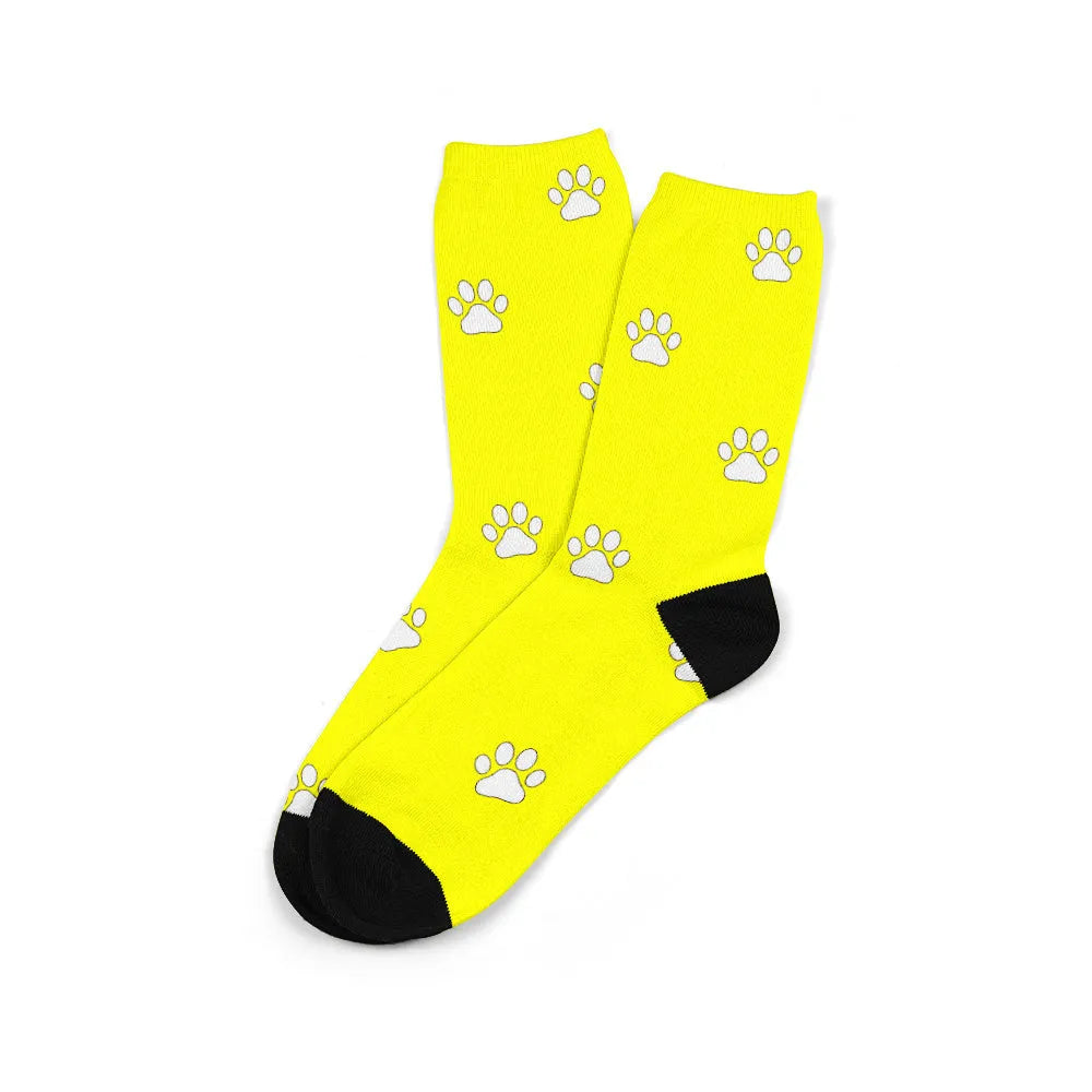 Custom printed mid-calf tube sock with a cartoon pattern from a personal photo.