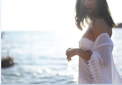 Cotton beach bikini lace white blouse for swimming with feminine detailing