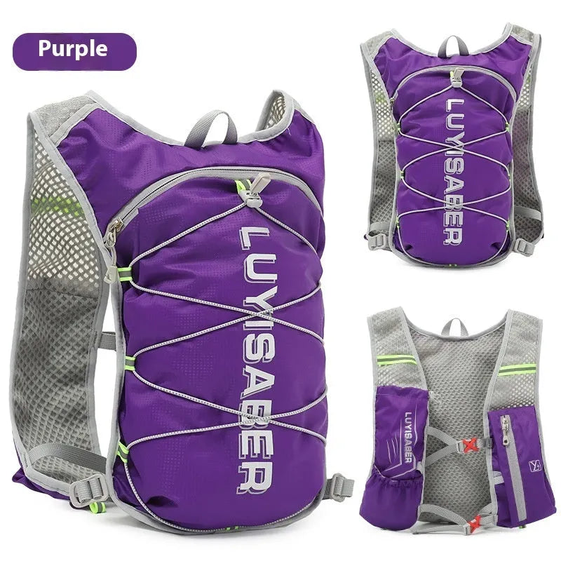 Multifunctional nylon running backpack with reflective strips, shown in one of six colour options.