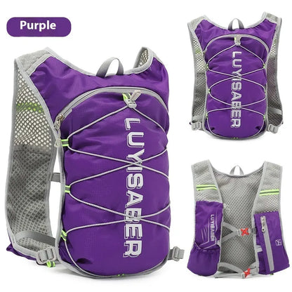 Multifunctional nylon running backpack with reflective strips, shown in one of six colour options.