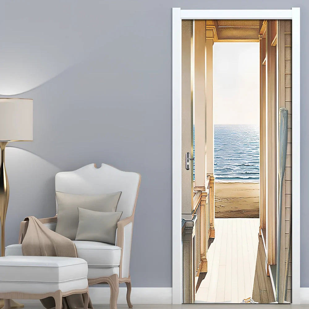 77x200cm American landscape 3D PVC self-adhesive door sticker mural on white wall, two-piece set for easy install
