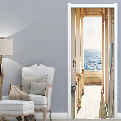 77x200cm American landscape 3D PVC self-adhesive door sticker mural on white wall, two-piece set for easy install