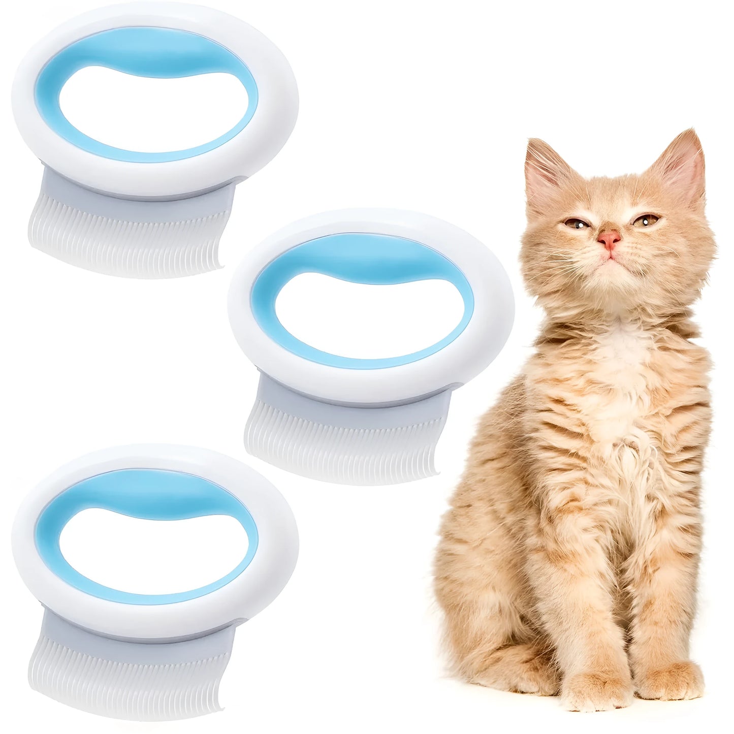 Pet grooming comb with soft teeth for deshedding cats and dogs, measuring 86x81x5mm