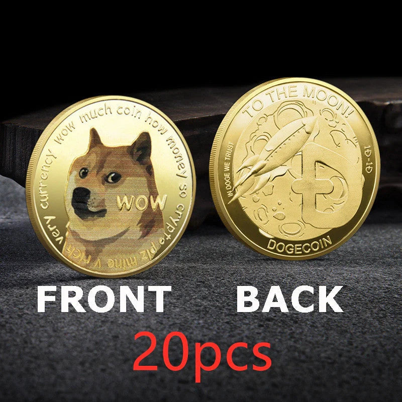 Gold Plated Dogecoin Commemorative Coin featuring a cute dog pattern, perfect for collectors and crypto enthusiasts.
