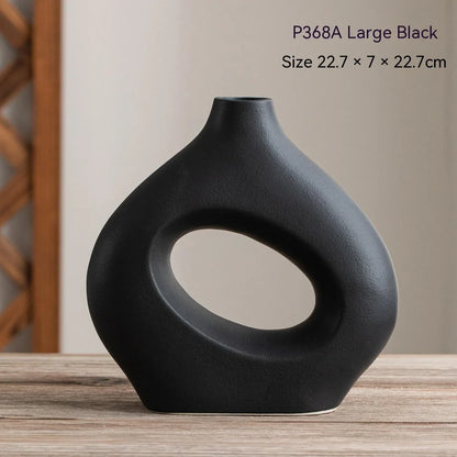 Handmade white medium ceramic circle vase second generation, 18.2cm height with polished glaze for modern decor