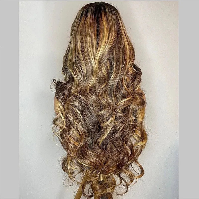 Front lace synthetic wig with gradient colour and long curly style with side bangs